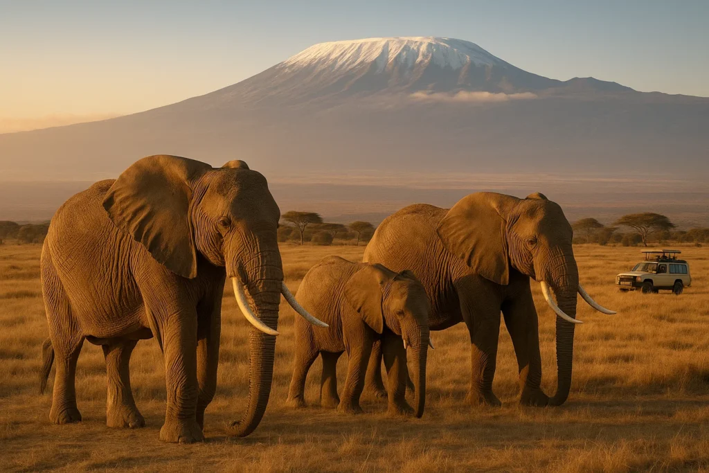 Elephants family Amboseli safari for first timers